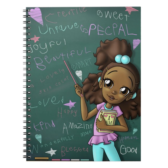 Brown Girl & Positive Words Spiral Photo Notebook (Front)