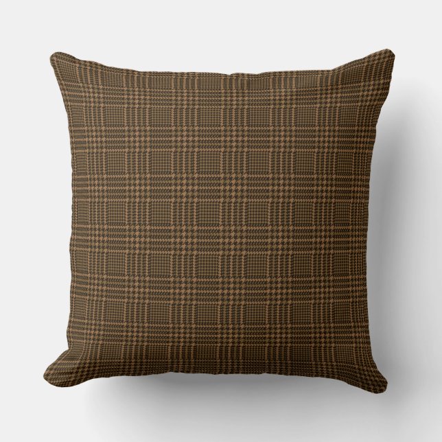 Brown Glen Check Houndstooth Plaid Pattern Cushion (Front)