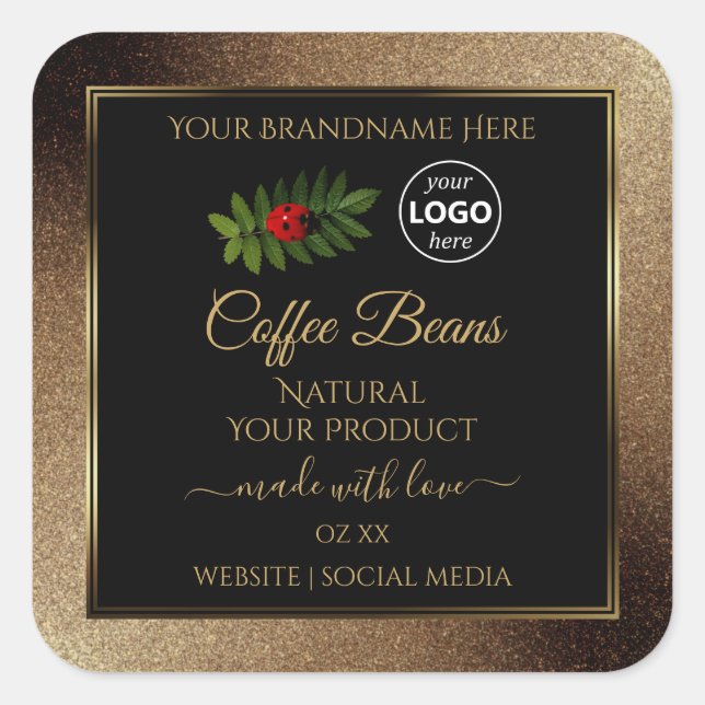 Brown Glitter Black Product Labels Ladybug Logo (Front)