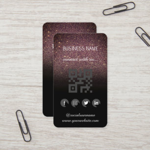 Brown glitter -Social Media QR Code  Business Card