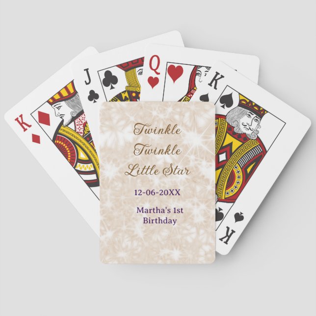 Brown glitter twinkle twinkle little star birthday playing cards (Back)