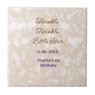 Brown glitter twinkle twinkle little star birthday tile