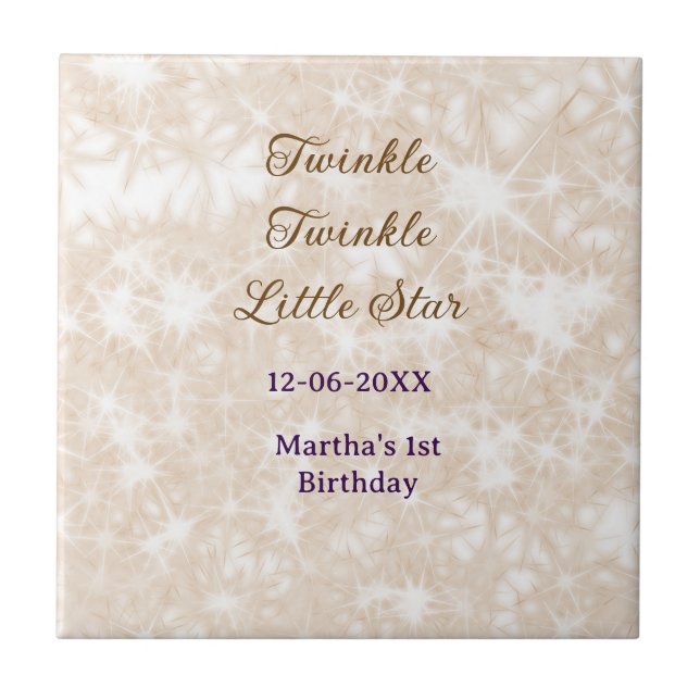 Brown glitter twinkle twinkle little star birthday tile (Front)