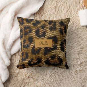 Brown Glittery Leopard Pattern Cushion