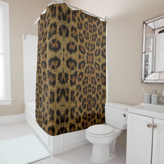Brown Glittery Leopard Pattern Shower Curtain (In Situ)