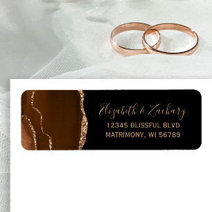 Brown Gold Agate Black Wedding Return Address