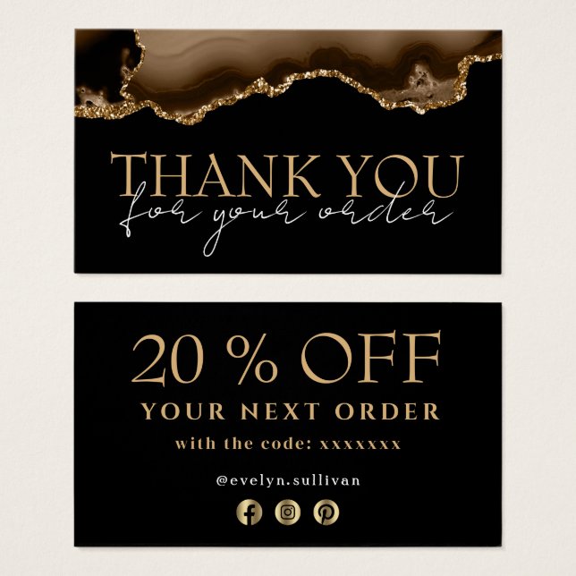 Brown gold agate thank you discount card (Front & Back)