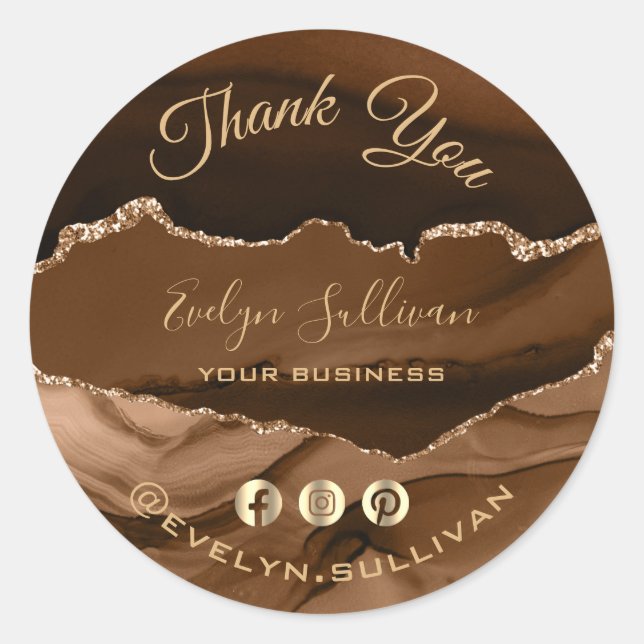 brown gold agate thank you sticker (Front)