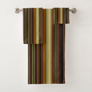 Brown Gold and Green Stripes Bath Towel Set