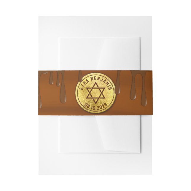 Brown Gold Chocolate Bar or Bat Mitzvah Invitation Belly Band (Front Example)