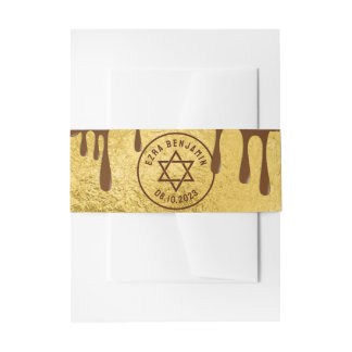 Brown Gold Chocolate Bat Mitzvah or Bar Mitzvah Invitation Belly Band