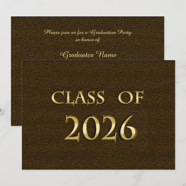 Brown & Gold Class of 2026 Graduation Party Invite (Front/Back)
