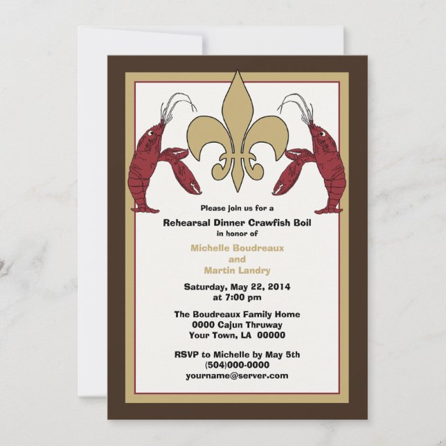 Brown Gold Crawfish Boil Event Invitations (Front)