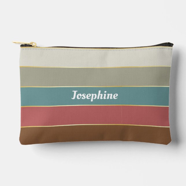 brown gold Custom Summer Colour Block Stripes Accessory Pouch (Front)
