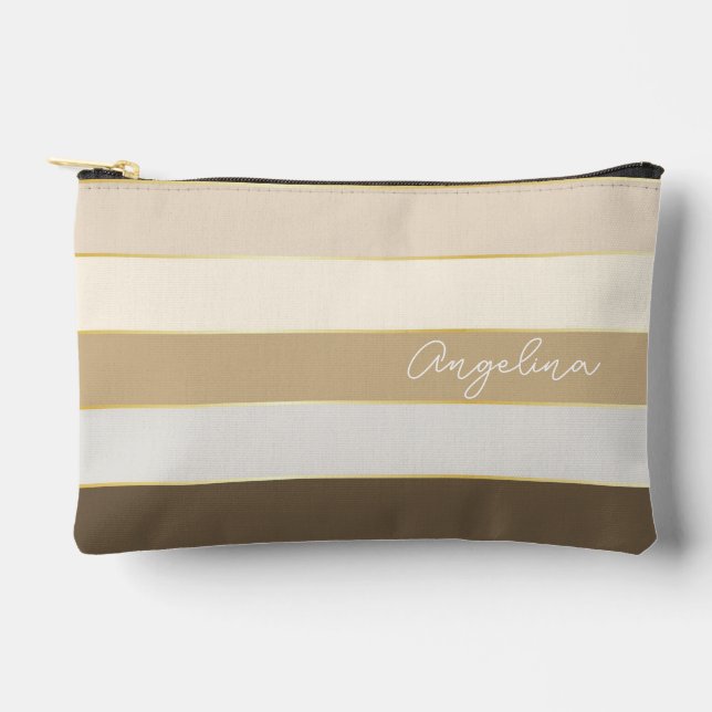 brown gold Custom Summer Colour Block Stripes Accessory Pouch (Front)