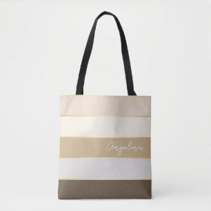 brown gold Custom Summer Colour Block Stripes Tote Bag