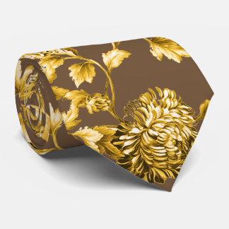 Brown & Gold Dahlias Floral Wedding Tie