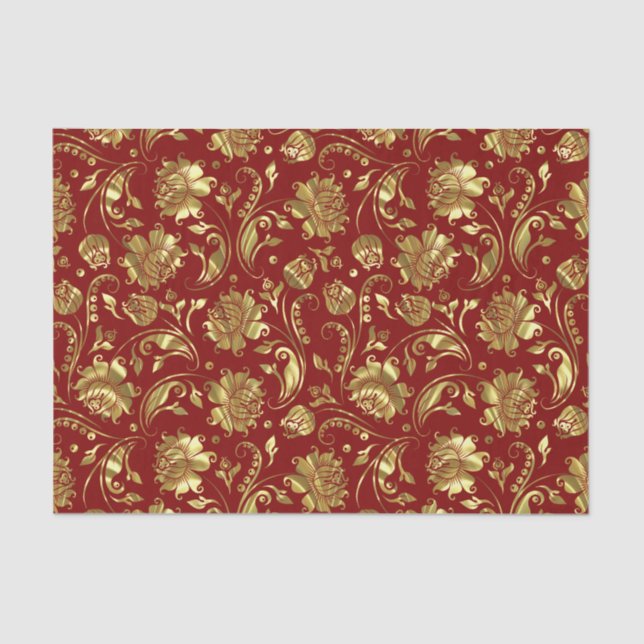 Brown & Gold Floral Damasks Pattern Tissue Paper (Front)