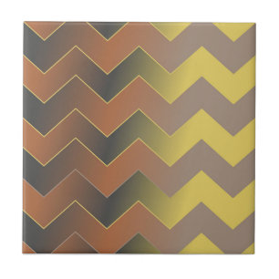 Brown Gold Geometric Chevron Zig Zag Pattern Tile