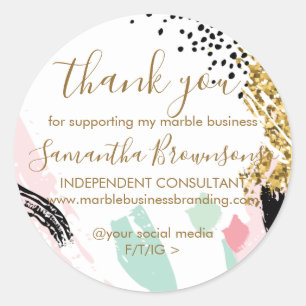 Brown Gold Glitter Abstract Shapes Thank you Classic Round Sticker