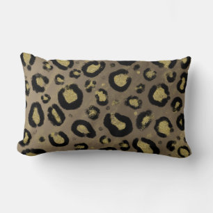 Brown Gold Glitter & Black Leopard Cheetah Print Lumbar Cushion