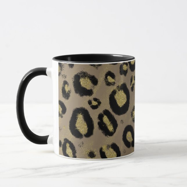Brown Gold Glitter & Black Leopard Cheetah Print Mug (Left)