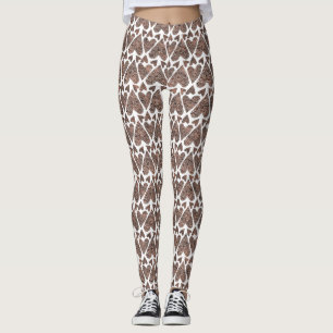 Brown/Gold Glitter Heart Women's Leggings