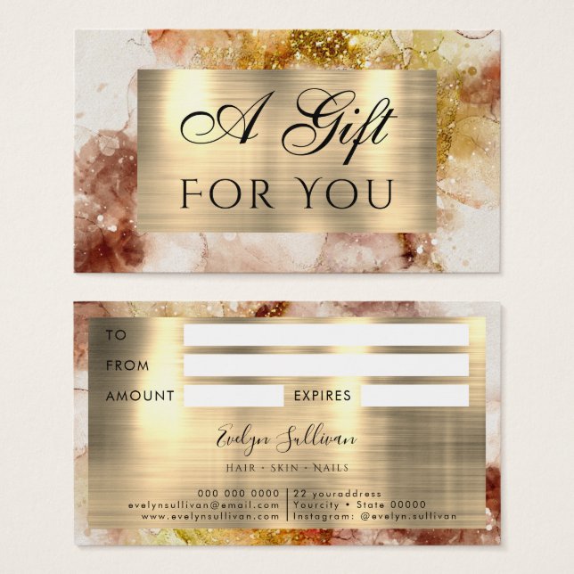 Brown Gold Glitter Watercolor Gift Card (Front & Back)