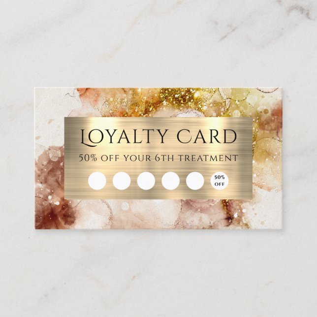 Brown Gold Glitter Watercolor Loyalty Card (Front)