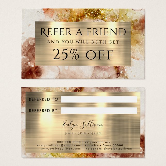 Brown Gold Glitter Watercolor Referral  (Front & Back)
