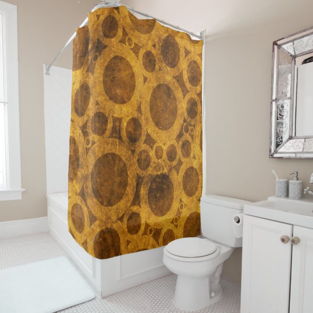 Brown Gold Grunge Steampunk Pattern Shower Curtain (In Situ)