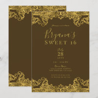 Brown & Gold Lace Elegant Sweet 16 Party
