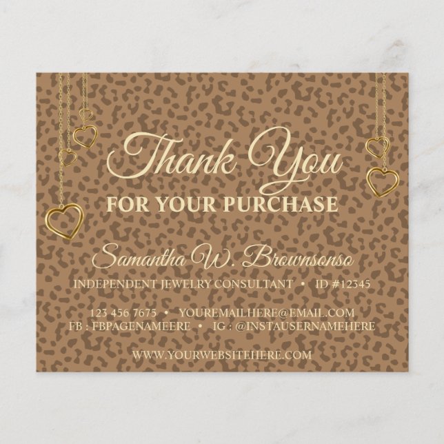 Brown Gold Leopard Textured Heart Thank You (Front)