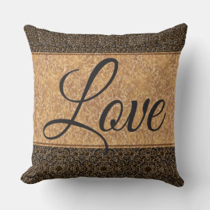 Brown/Gold Luxury Pillow with "Love" Saying.
