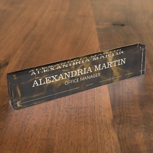 Brown Gold Marble Name Job Title Nameplate (Side)