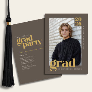 Brown Gold Neutral Modern Photo Graduation Party Invitation