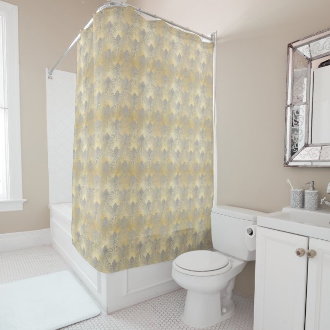 Brown gold pattern,fan feather pattern,Art Deco ch Shower Curtain (In Situ)