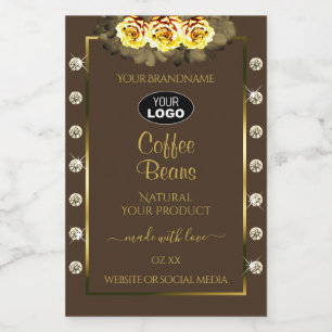 Brown Gold Product Labels Yellow Roses Jewels Logo