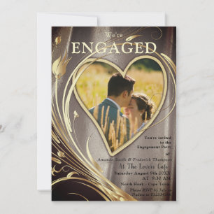 Brown/Gold Satin  & Gold flower Engagement Invitation