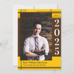 Brown Gold School Colour Graduation Photo Plaid Invitation