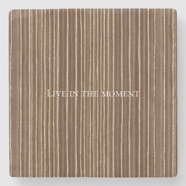 Brown Gold Stripes Christmas   Stone Coaster (Front)