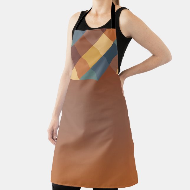 BROWN GOLD TEAL BLUE FALL GEOMETRIC PATTERN APRON (Insitu)
