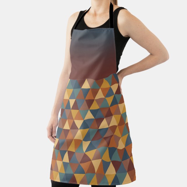 BROWN GOLD TEAL BLUE FALL GEOMETRIC PATTERN APRON (Insitu)