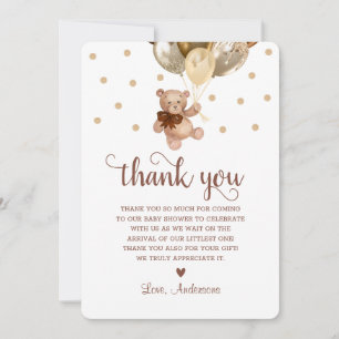 Brown Gold Teddy Bear Beary Much Baby Shower Thank You Card