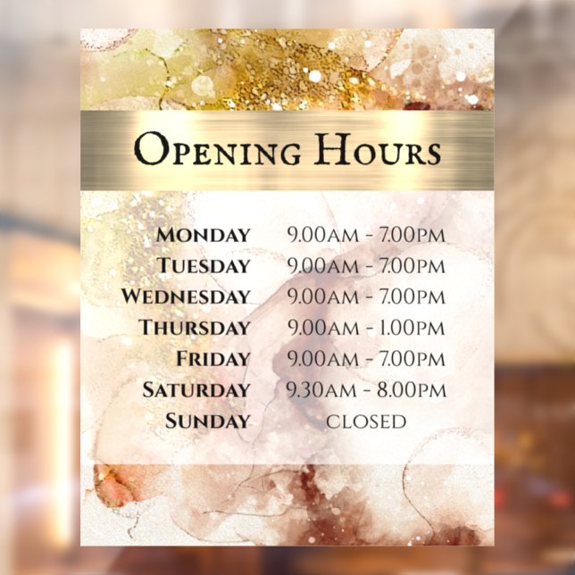 Brown Gold Watercolor Opening Hours Window Cling (Sheet 2)