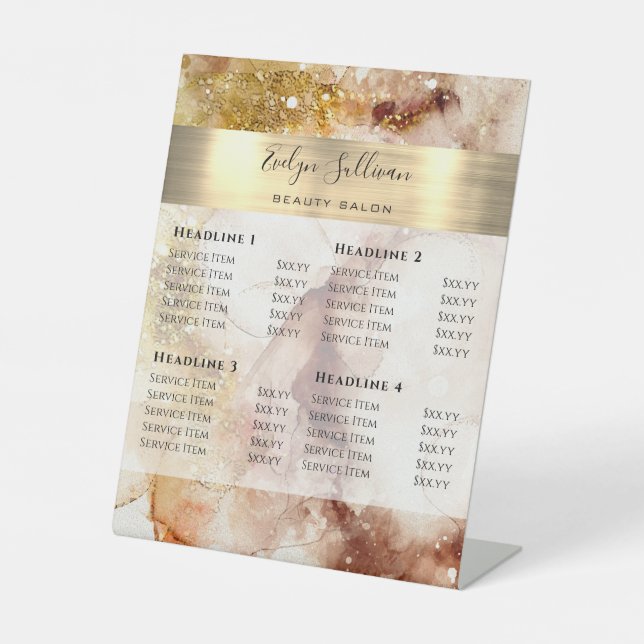 Brown Gold Watercolor Price List Pedestal Sign (Front)