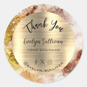 Brown Gold watercolor Thank You Classic Round Sticker