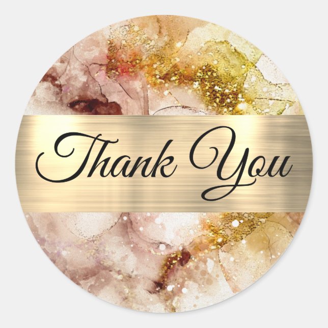 Brown Gold watercolor Thank you Classic Round Sticker (Front)