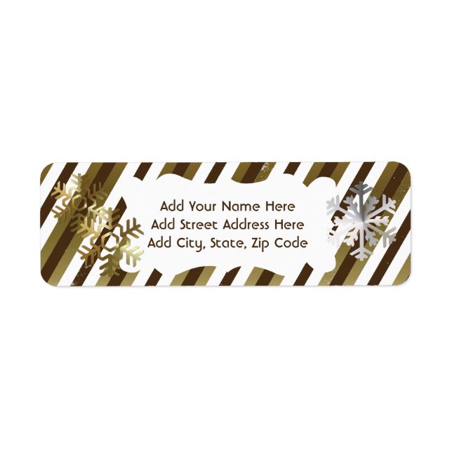 Brown, Gold, White Stripe Return Address Labels (Front)
