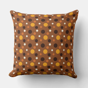 BROWN GOLD YELLOW HALLOWEEN POLKA DOTS CUSHION